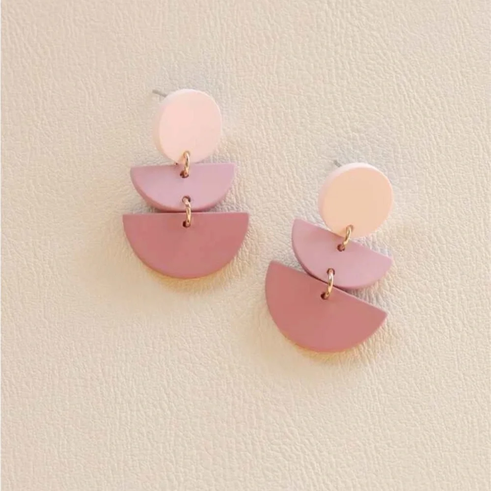 Pink Geometric Drop Earrings